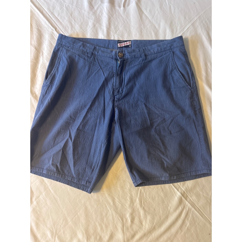 johnnie-O Surfsuckers Shorts Mens 33 Blue Seersucker Flat Front